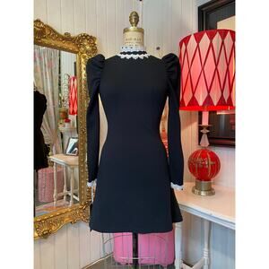 black mod puff sleeve gothic mini dress xs long sleeve flared wednesday lace